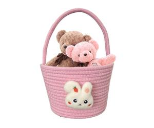 Bunny Easter Basket - 9.06 Inch, Cotton Rope Egg Hunt Container | Soft Festive Kids Basket With Handle For Toys Shopping, Party Favour Bag Spring Celebration