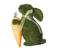 Bunny Figurines Easter, Green Moss Statue, Standing Flocked Rabbit, Holds Carrot Figurine, Farmhouse Home Decor, Tabletop Centerpiece Ornament, Patio Garden Decoration for Outdoor Garden Display