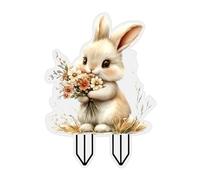 Bunny Garden Stakes, Lawn Art Inserts Set, Cute Outdoor Yard Ornament Design, Colorful Flower Bed Stake Decor Kit, 7.87 x 5.91inches Weather Proof Garden Display Pieces, Pathway Patio Balcony Accent