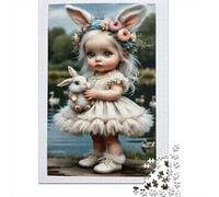 Bunny Girl Doll 1000Pc Puzzle for Adults & Kids Girl Holding White Rabbit Fun Present & Activity for Home Age 12 Years Up 52x38cm 1000pcs