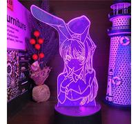 Bunny Girl Senpai MAI SAKURAJIMA Kawaii Veilleuse LED Illusion 3D Anime Lampe 7 couleurs changeantes pour cadeau de Noël Base noire Télécommande