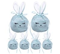 Bunny Goodie Bags Set - 6 Pieces Drawstring, Reusable Storage Pouch | 4.7x3.9inch Easter Party Favor Supplies, Cute Rabbit Candy Gift Sack Collection With Fabric Material Design For Teen Kids