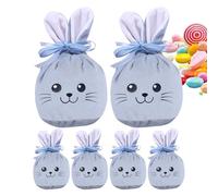 Bunny Goodie Bags Set - 6 Pieces Drawstring, Reusable Storage Pouch | 4.7x3.9inch Easter Party Favor Supplies, Cute Rabbit Candy Gift Sack Collection With Fabric Material Design For Teen Kids