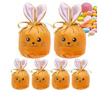 Bunny Goodie Bags Set - 6 Pieces Drawstring, Reusable Storage Pouch | 4.7x3.9inch Easter Party Favor Supplies, Cute Rabbit Candy Gift Sack Collection With Fabric Material Design For Teen Kids