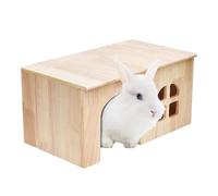 Bunny House - Abri cage bois pour petits animaux 39x24x24cm, cachette ventilée pour animaux de compagnie, hamster bois naturel, gerbille, chinchilla, hérisson, furet, espace de repos | Enclos du