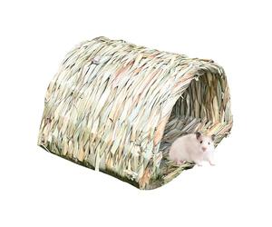 Bunny House Hedgehog Hideaway - Structure en osier écologique, tunnel de paille fabriqué à la main, nid sûr résistant aux morsures, tanière légère et chaude | Reed Grass Animal House Hay Bunny Tunnel