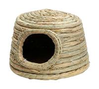 Bunny House | Rabbit | Hand Woven Straw Hut Foldable Small Animal Play Hideaway Bed with Double Openings Playhouse for Pet Hamster Chicken Home Cats Outdoor