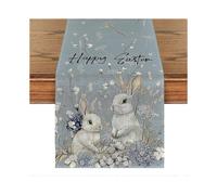 Bunny Hydrangea Happy Easter Table Runner, Seasonal Spring Kitchen Table Decorations for Home Party Decorations 13x72 Inch 2025