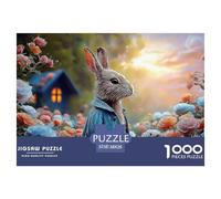 Bunny in A Blue Coat Peter Rabbit Standing 1000 Pièces Carton Extra-épais Puzzle De Qualité Supérieure Bunny Extrêmement Difficile Jouet D'anniversaire Puzzles Cadeaux Pour La Famille Et Les Amis 38x2