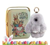 Bunny-Lulu Porte-clés dans une boîte en étain | Jouet en peluche mignon Bunny-Lulu dans une boîte | Porte-clés lapin de Pâques avec boîte en étain | Ornements de lapin doux pour sac à dos, clés, sac à