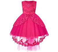 BUNNY LULU Robe pour Filles à épaule inclinée pour Demoiselle d'honneur, Princesse de Mariage, nœud d'anniversaire pour Enfants, soirée de Bal de fête de Boule (Rose Fonce 5-6 Ans)