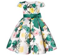 BUNNY LULU Robe pour Filles à épaule inclinée pour Demoiselle d'honneur, Princesse de Mariage, nœud d'anniversaire pour Enfants, soirée de Bal de fête de Boule (Vert,7-8Ans)