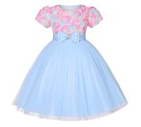 BUNNY LULU Robe pour filles à épaule inclinée pour demoiselle d'honneur, princesse de mariage, nœud d'anniversaire pour enfants, soirée de bal de fête de boule (Bleu Ciel 7-8 Ans)
