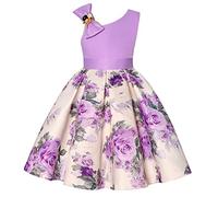 BUNNY LULU Robe pour Filles à épaule inclinée pour Demoiselle d'honneur, Princesse de Mariage, nœud d'anniversaire pour Enfants, soirée de Bal de fête de Boule (Violet,2-3Ans)