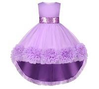 BUNNY LULU Robe pour Filles à épaule inclinée pour Demoiselle d'honneur, Princesse de Mariage, nœud d'anniversaire pour Enfants, soirée de Bal de fête de Boule (Violet 9-10Ans)