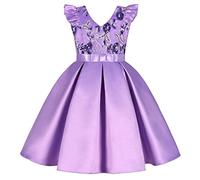 BUNNY LULU Robe pour Filles à épaule inclinée pour Demoiselle d'honneur, Princesse de Mariage, nœud d'anniversaire pour Enfants, soirée de Bal de fête de Boule (Violet,7-8Ans)