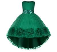 BUNNY LULU Robe pour Filles à épaule inclinée pour Demoiselle d'honneur, Princesse de Mariage, nœud d'anniversaire pour Enfants, soirée de Bal de fête de Boule (Vert 11-12 Ans)