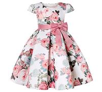 BUNNY LULU Robe pour Filles à épaule inclinée pour Demoiselle d'honneur, Princesse de Mariage, nœud d'anniversaire pour Enfants, soirée de Bal de fête de Boule (Rose,9-10Ans)
