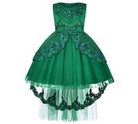 BUNNY LULU Robe pour Filles à épaule inclinée pour Demoiselle d'honneur, Princesse de Mariage, nœud d'anniversaire pour Enfants, soirée de Bal de fête de Boule (Vert 9-10 Ans)