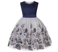 BUNNY LULU Robe pour Filles à épaule inclinée pour Demoiselle d'honneur, Princesse de Mariage, nœud d'anniversaire pour Enfants, soirée de Bal de fête de Boule (Bleu,4-5Ans)