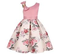 BUNNY LULU Robe pour Filles à épaule inclinée pour Demoiselle d'honneur, Princesse de Mariage, nœud d'anniversaire pour Enfants, soirée de Bal de fête de Boule (Rose,9-10Ans)