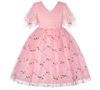 BUNNY LULU Robe pour Filles à épaule inclinée pour Demoiselle d'honneur, Princesse de Mariage, nœud d'anniversaire pour Enfants, soirée de Bal de fête de Boule (Rose,9-10Ans)