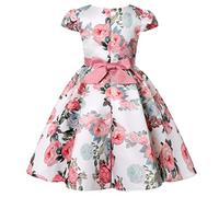 BUNNY LULU Robe pour Filles à épaule inclinée pour Demoiselle d'honneur, Princesse de Mariage, nœud d'anniversaire pour Enfants, soirée de Bal de fête de Boule (Rose,3-4Ans)