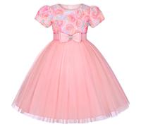 BUNNY LULU Robe pour Filles à épaule inclinée pour Demoiselle d'honneur, Princesse de Mariage, nœud d'anniversaire pour Enfants, soirée de Bal de fête de Boule (Rose 7-8 Ans)