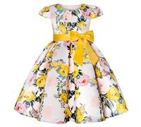 BUNNY LULU Robe pour Filles à épaule inclinée pour Demoiselle d'honneur, Princesse de Mariage, nœud d'anniversaire pour Enfants, soirée de Bal de fête de Boule (Jaune,3-4Ans)