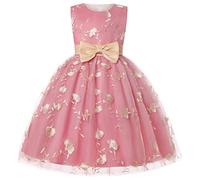 BUNNY LULU Robe pour Filles à épaule inclinée pour Demoiselle d'honneur, Princesse de Mariage, nœud d'anniversaire pour Enfants, soirée de Bal de fête de Boule (Rose 3-4 Ans)