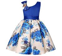 BUNNY LULU Robe pour Filles à épaule inclinée pour Demoiselle d'honneur, Princesse de Mariage, nœud d'anniversaire pour Enfants, soirée de Bal de fête de Boule (Bleu,11-12 Ans)