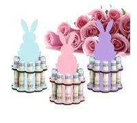 Bunny Money Holder - 3 Pieces Wooden Funny Holiday Decor, 1pc Rabbit Cash Clip for Easter, Timber Table Stand with Cut Design, Stationery, Wallet Frame for Bookshelf, Desk and Apartment