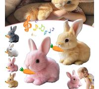 Bunny Pal, mon lapin réaliste, jouet interactif de Pâques avec carotte, jouet en peluche électrique sauteur for animal de compagnie - sautant, tressaillant et secouant les oreilles(Pink brown)