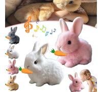 Bunny Pal, mon lapin réaliste, jouet interactif de Pâques avec carotte, jouet en peluche électrique sauteur for animal de compagnie - sautant, tressaillant et secouant les oreilles(White pink)