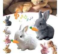 Bunny Pal, mon lapin réaliste, jouet interactif de Pâques avec carotte, jouet en peluche électrique sauteur for animal de compagnie - sautant, tressaillant et secouant les oreilles(White gray)