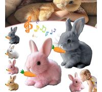 Bunny Pal, mon lapin réaliste, jouet interactif de Pâques avec carotte, jouet en peluche électrique sauteur for animal de compagnie - sautant, tressaillant et secouant les oreilles(Pink Gray)