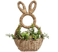 Bunny Panier Suspendu Décoration de Printemps de Poche Murale, Panier Lapin de Pâques en Osier Couronne de Pâques pour Avant Extérieur Intérieur, Sac Mural Non Doublé pour Oeufs, Fleurs, Cadeaux