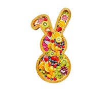 Bunny Plates - Wooden Cute Divided Natural Container, Fruit Platter Tray with Food Sections, Outdoor Travel Christmas Birthday Event, Snack Dish for Pistachios Watermelon Cherries Blueberries Candies