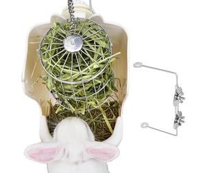 Bunny Porte-foin automatique en acier inoxydable pour petits animaux, organisateur de nourriture avec rangement et distributeur pour petits animaux tels que hamsters, rongeurs et habitants des