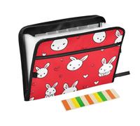 Bunny Simple Line Art Cœur Saint-Valentin Cartoon Dossier extensible 13 poches Format A4 avec fermeture éclair pour classement portefeuille