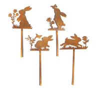 Bunny Stakes, Iron Art Bunny Planter Stakes for Outdoor Decor, Small Easter Flower Pot Stake, Cute Garden Yard Decorations for Plant Pots and Lawns, 7.87x4.72in