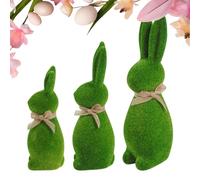 Bunny Statue - Flocked Sculpture, 1 Pack Leporid Figures For Vernal Displays, Grassy Statuettes With Fabric Wrap, Ornamentation, Verdant Totems For Spring Easter Decorations, Tabletop And Home