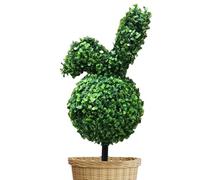 Bunny Topiaire Extérieur, Topiaire Artificiel sous La Forme d'un Lapin | Topiaire 27,5-Pouce Faux Lapin avec Pointe Au Sol | Pâle De Pâques Green Front Portico, Jardin Et Meubles