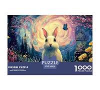 Bunny with Flowers Butterfly 1000 Pièces Carton Extra-épais Coffret De Puzzles Bunny in Colorful Night Stimulant Et Éducatif Défi Unique Puzzles As Birthday Gifts 38x26cm/1000pcs