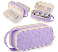 Bunnychill Trousse à crayons pour filles, grande capacité matelassée avec 2 compartiments, fermeture éclair avec poignée, boîte à crayons souple pour femme, pour le collège, le bureau, l'université