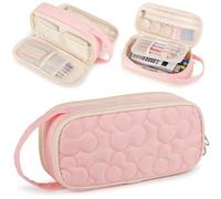 Bunnychill Trousse à crayons pour filles, grande capacité matelassée avec 2 compartiments, fermeture éclair avec poignée, boîte à crayons souple pour femme, pour le collège, le bureau, l'université