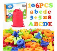 BunnyJOY 106PCS Enfants Lettres Magnétiques Chiffres, Coloré Aimants De Réfrigérateur Ensemble de Jouet Apprentissage Préscolaire de la Petite Enfance, Orthographe, Comptage Jouets Éducatifs