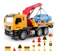 BunnyJOY Camion Enfants 3 4 5 6 Ans, Jouet Garcon 3 Ans, Camion Dépanneuse avec Grue et Voiture, Lumière et Sons, Jouet Véhicule Cadeau 4 à 6 an