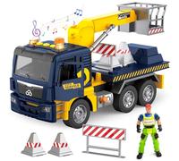 BunnyJOY Camion Enfants avec Grue et Accessoires, Véhicule de Chantier avec Sons et Lumières, Jouet Travaux Publics, Camion de Construction Éducatif, Cadeau Enfant 3 Ans Garçon Fille