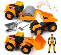 BunnyJOY Camions de Chantier Jouet Enfant avec Lumière et Son, Coffret Véhicules Construction avec Camion Benne, Bulldozer et Rouleau Compresseur, Jouets Travaux Publics, Cadeau 3-6 Ans